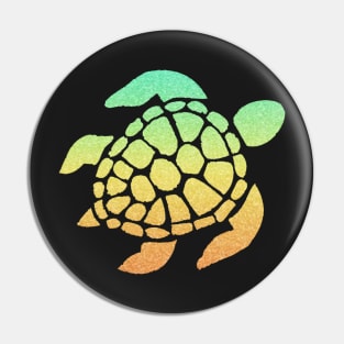 Pastel Orange Teal Ombre Faux Glitter Turtle Pin