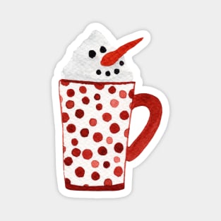 Hot Chocolate Snowman - red dot pattern mug Magnet