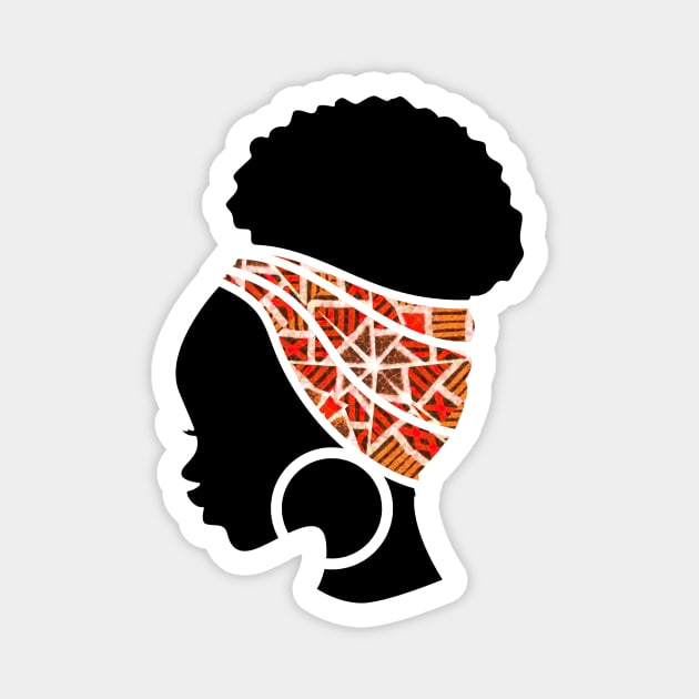 Afro Hair Woman with African Pattern Headwrap Magnet by dukito