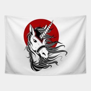 Unicorn - Black Red Tapestry