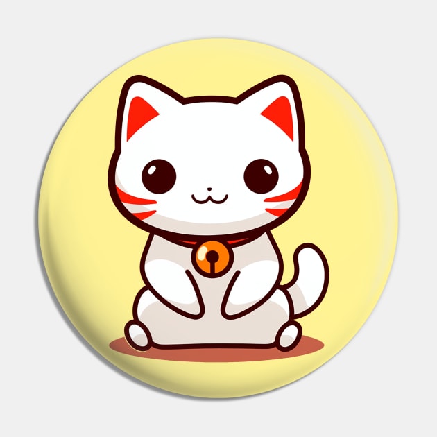 Kawaii Chibi Cat Sitting Down - Minimalistic Japanese Style, White and Orange, Super Cute Pin by Chibidorable