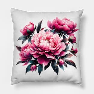 botanic watercolors, pink flowers peony flowers Pillow