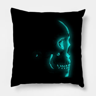 Teal Glowing Skull Pillow