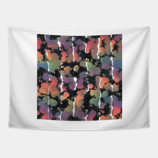 Rainbow Splatter Globs, Splashes and Stripes on Black and White Tapestry