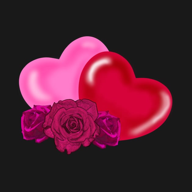 Pink Heart and Red Heart with pink roses by galaxieartshop