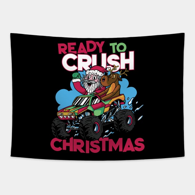 Ready to Crush Christmas // Santa Monster Truck Xmas Tapestry by SLAG_Creative