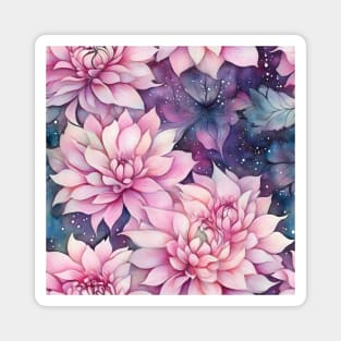 Pink Dahlias Galaxy Pattern Magnet