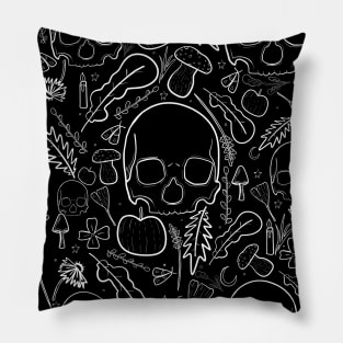 Skulls and mushrooms outlines Pillow