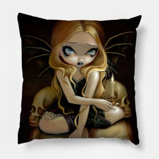 Creepy Cute Goth Fairy on Pile of Skulls Pillow