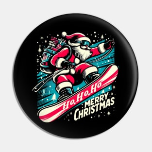 Santa Snowboard Christmas Pin