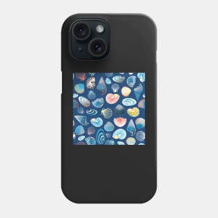 colorful sea shells on dark blue background Phone Case