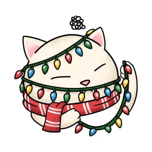 Meowy Christmas Cute Cat Tangled Christmas Lights T-Shirt