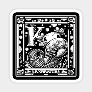 K is For Koi Fish - White Outlined Version Magnet