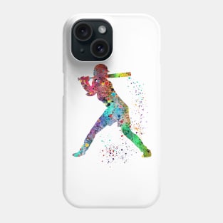 Girl Baseball Softball Batter Watercolor Painting Art Gifts Phone Case