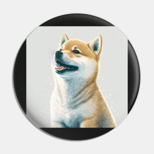 Shiba Inu Dog Realistic Drawing Happy and Laughing Pin