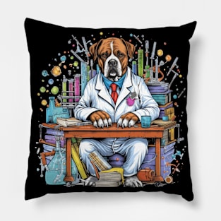 Accountant English Bulldog t-shirt design, a bulldog wearing a lab coat and holding a test tube Pillow