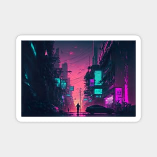 Man Looking At The Horizon In Cyberpunk City Magnet