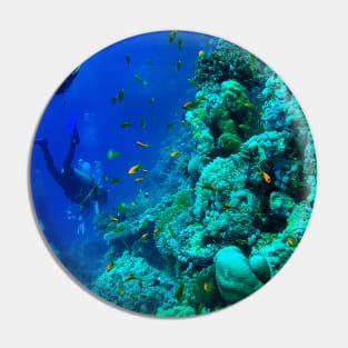 Coral reef and scuba diver Pin