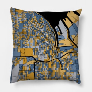 Tacoma Map Pattern in Blue & Gold Pillow