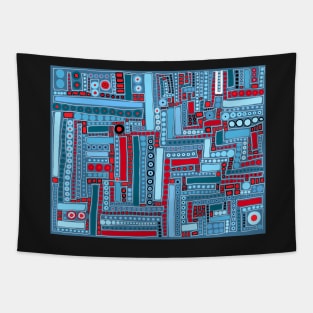 Wacky Maze - Aqua, Robin&amp;#39;s Egg Blue, Turquoise, Crimson, and Red Tapestry