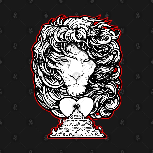 Heart of A Lion - Red Outlined Version by Nat Ewert Art