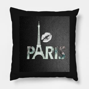 PARIS faux black leather Graphic Design Gifts, Paris Eiffel Tower Graphic Design Kiss Shirt France Gift Pillow