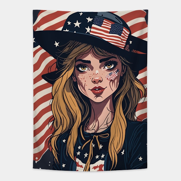 Patriotic Cat Mother Tapestry by By_Russso