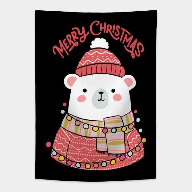 Merry Christmas cute polar bear illustration Tapestry by Yarafantasyart