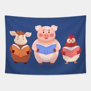 Sheep Pig Chicken Reading Tapestry