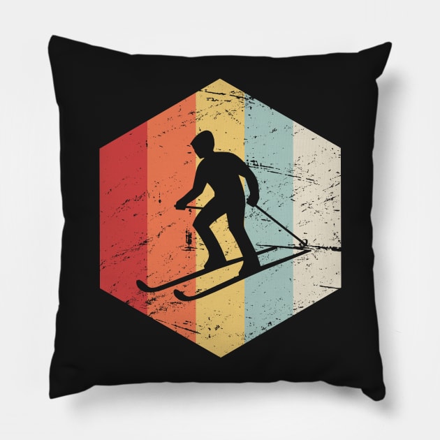 Retro 70s Winter Sports Ski Icon Pillow by MeatMan