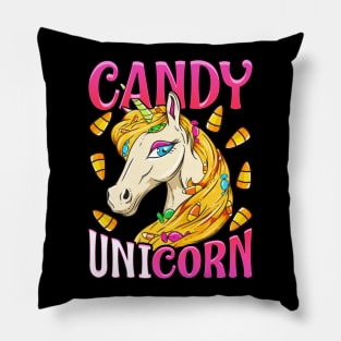 Unicorn Candy Corn Halloween Pillow