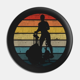 Exercise Bike Silhouette On A Distressed Retro Sunset product Pin