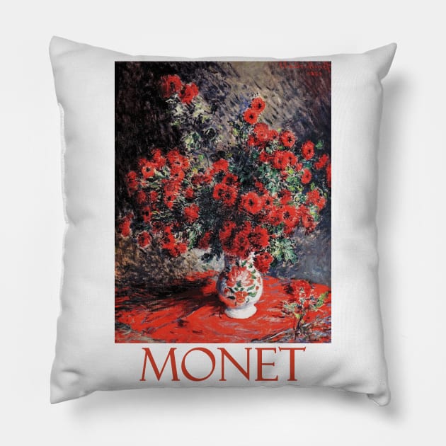 Red Chrysanthemums by Claude Monet Pillow by Naves