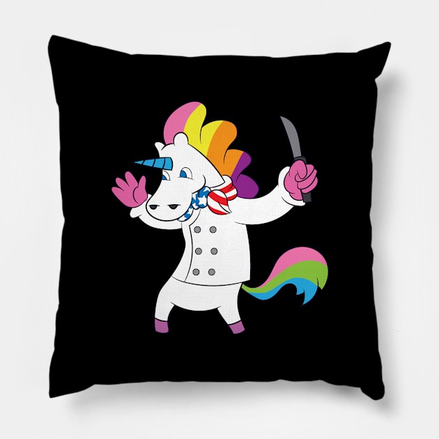 Chef Knife T Shirt | 4th of July US Flag Unicorn Gift Pillow by Gawkclothing