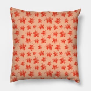 Red Lily Flower on Peach fuzz Pillow