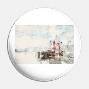 Watercolor Canadian National Tug No. 6 on Okanagan Lake Pin