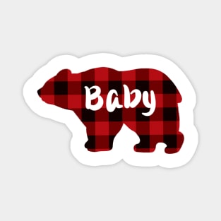 Baby Bear illustration , rustic up-north design, Red and Black buffalo plaid pattern Magnet