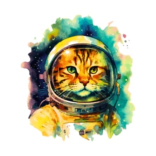 Astronaut Cat in Watercolor T-Shirt
