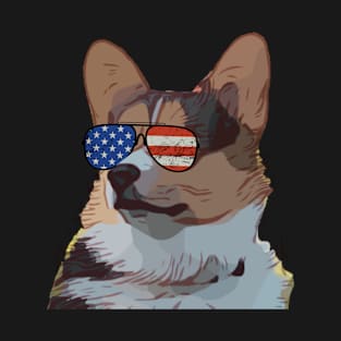 All American Corgi 4th of July Tri-Colored in Aviators T-Shirt