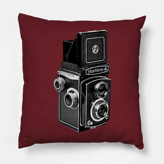 Vintage 1960s Twin Lens Camera - Open Hood Pillow by DecPhoto