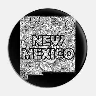 Mandala art map of New Mexico with text in white Pin