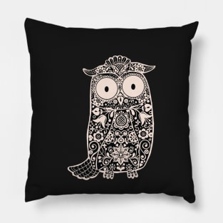 Black and White Folk Art Owl on Green Pillow