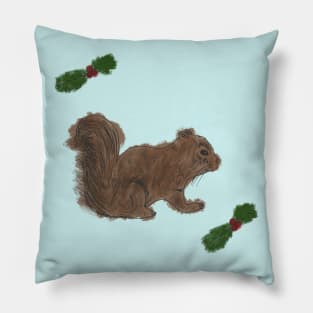 Watercolour Christmas Squirrel Pillow