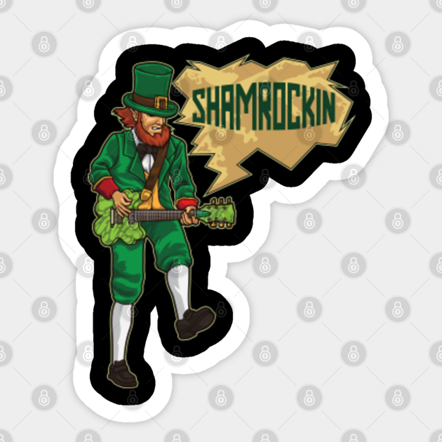 E Guitar Playing Leprechaun Shamrockin St Patricks Day Sticker Teepublic