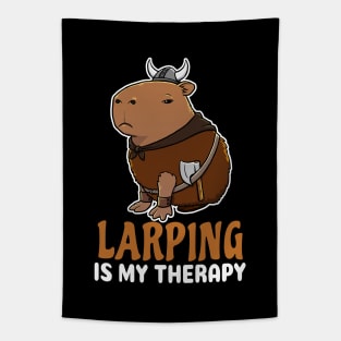 Larping is my therapy cartoon Capybara Viking Tapestry