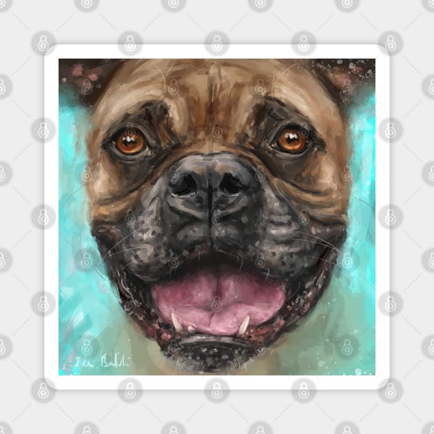 Contemporary Painting of a Brown Boxer Dog with a Big Smile and Big Pink Tongue Magnet by ibadishi