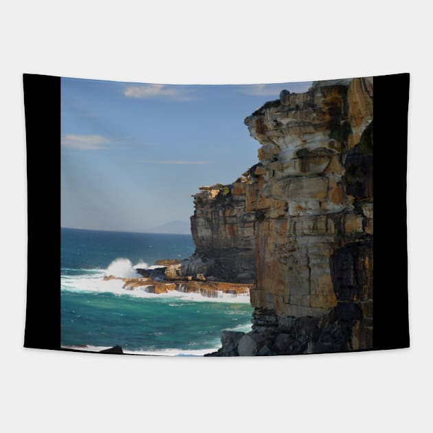 Pacific Ocean Cliffs At Providential Point Lookout NSW Tapestry by Open Studios