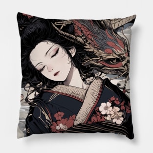 Geisha and Dragon 7911 Pillow