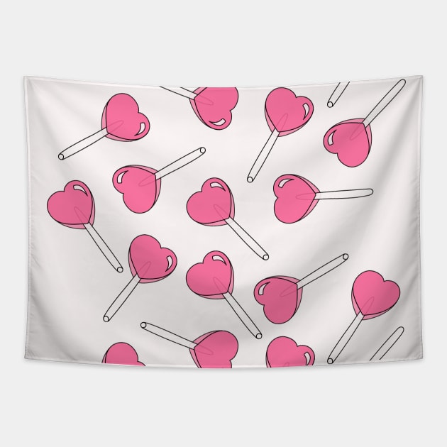 Heart Lollipop Pattern Pink Aesthetic Tapestry by zocostore