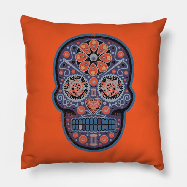 Mexican Sugar Skull Poisonberry Swirl Pillow by DanielLiamGill